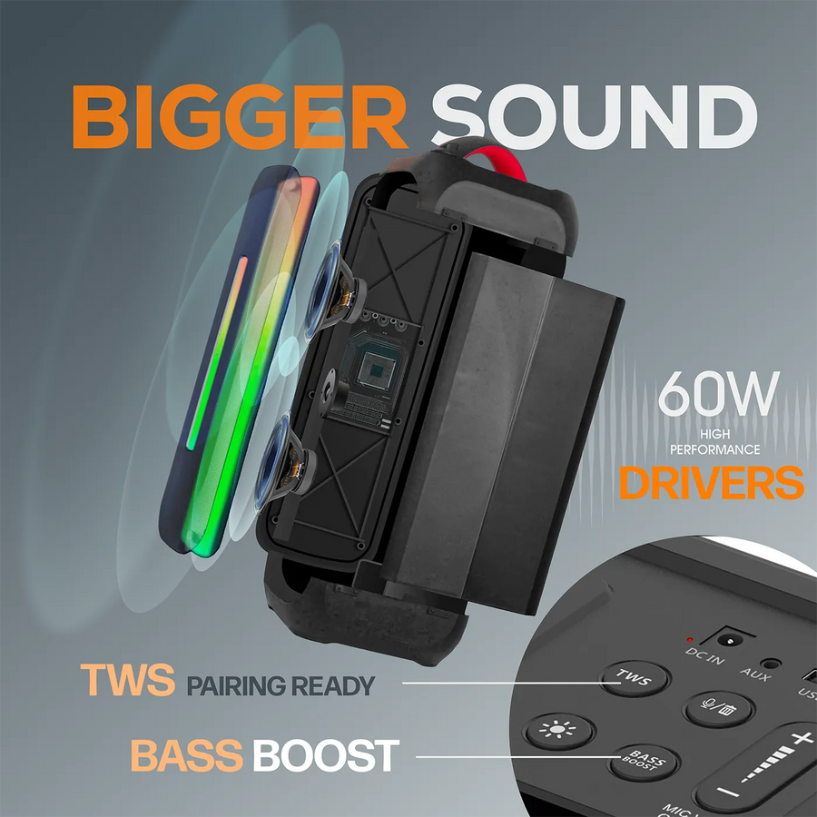 MAGICSTAR AudifyGo BB360 Party Speaker with LED Lights