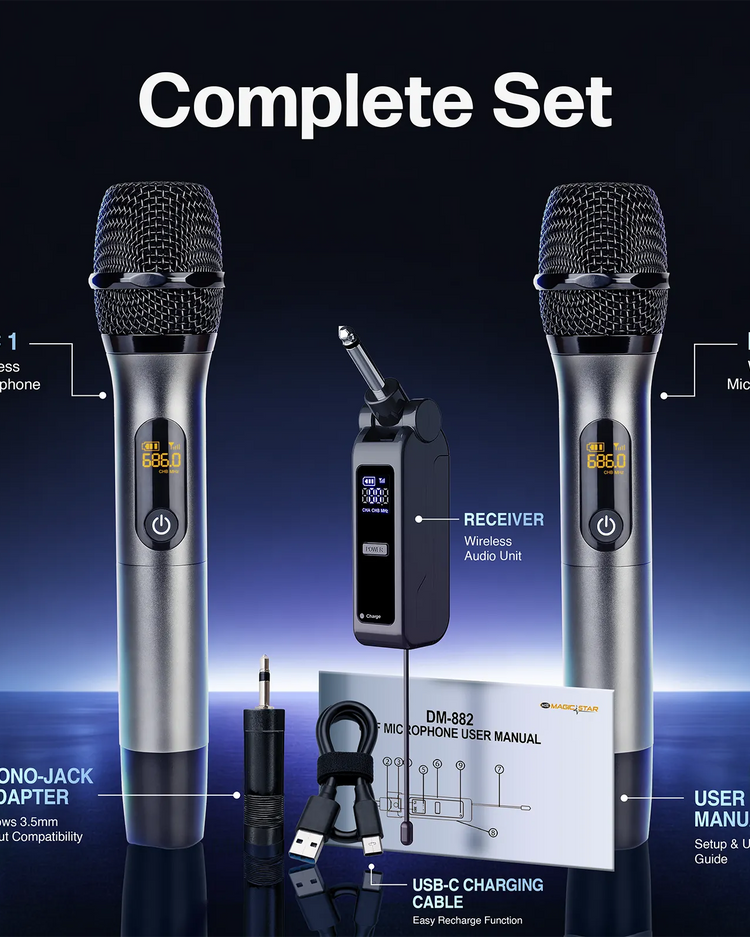 MagicStar professional UHF wireless microphone pair — product photo 3